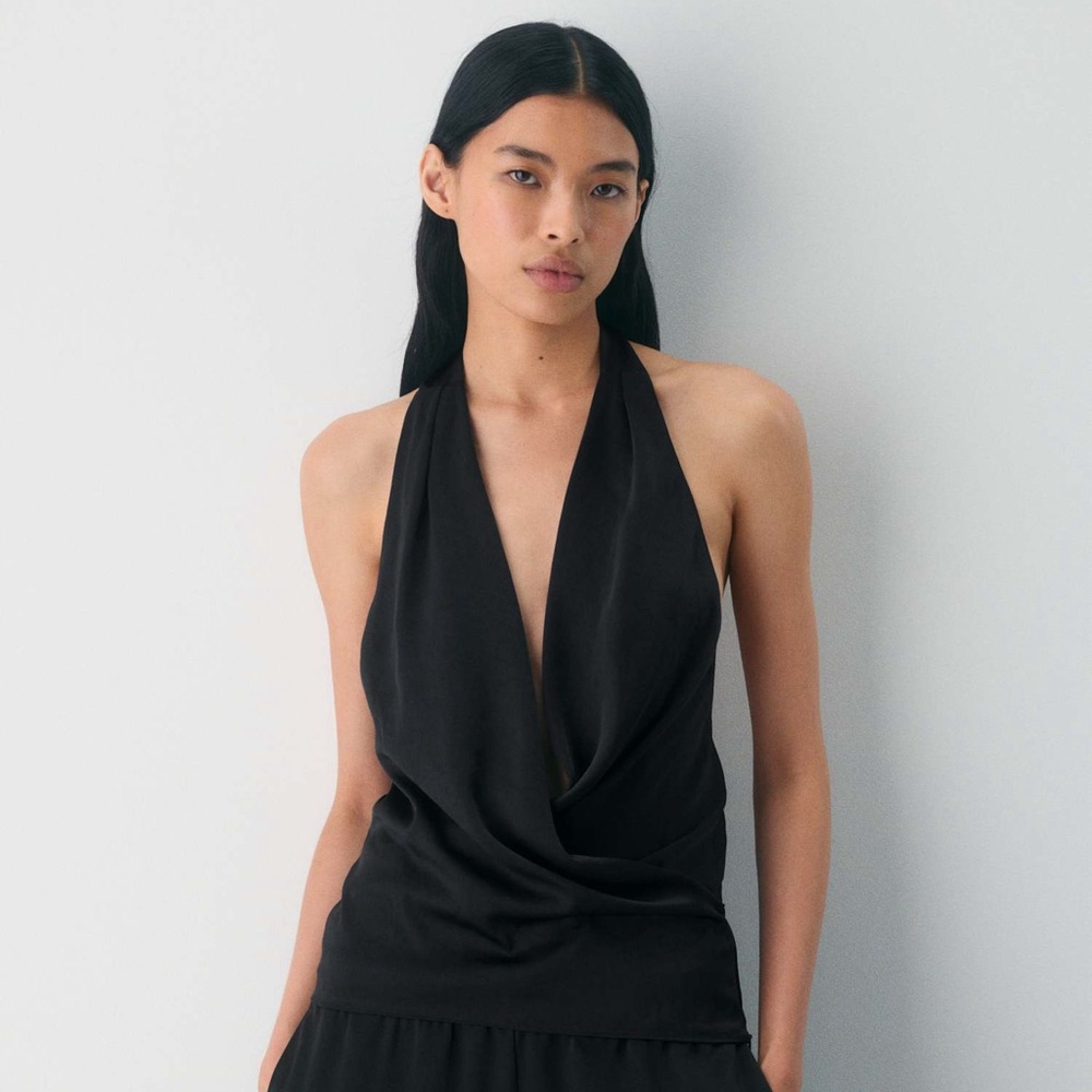 Aritzia Wilfred Black Martini Satin Halter Top